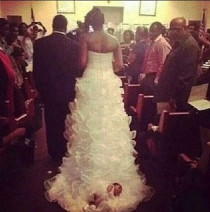 Bride drags baby down the aisle