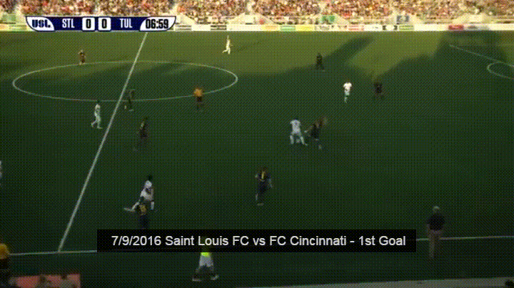 FC Cincinnati scores against Saint Louis FC.