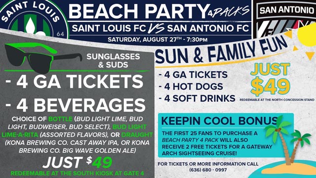 Saint Louis FC ticket packages for Aug 27 match.