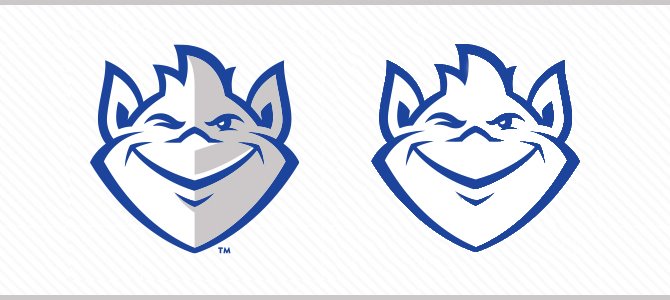 The new SLU Billikens logo (left) and what it would look like all white.